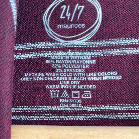 MAURICE NWT maroon with grey striped asymmetrical shirt size large - Picture 3 of 5